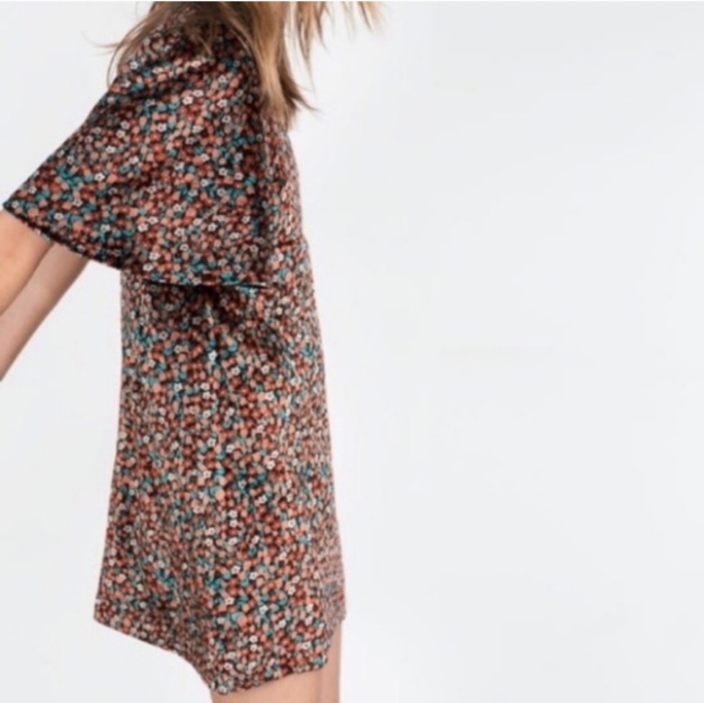 Zara Multicolor Floral Velvet Mini Dress Size: XS - Picture 4 of 7